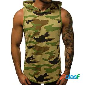 Men's Tank Top Vest Shirt Camo / Camouflage Letter Hooded