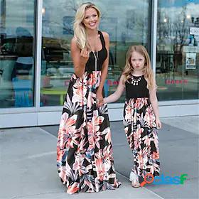 Mommy and Me Dress Graphic Print Black Maxi Sleeveless