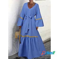 Per donna Abito linea A Vestito maxi Blu Manica lunga Color