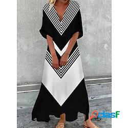 Per donna Abito linea A Vestito maxi Nero Manica corta Color