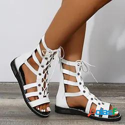 Per donna Sandali Scarpe romane Lacci Piatto Occhio di