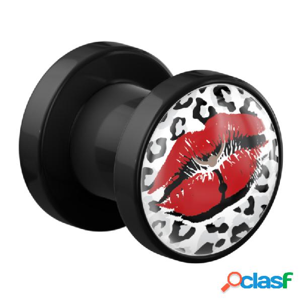 Screw-on tunnel (acrylic,black) con red lips design Acrilico