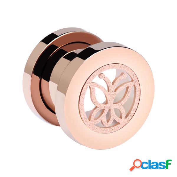 Screw-on tunnel (surgical steel, rose gold) con farfalla