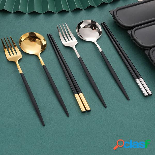 Set 4 pezzi oro argento Black posate cucchiaio forchetta