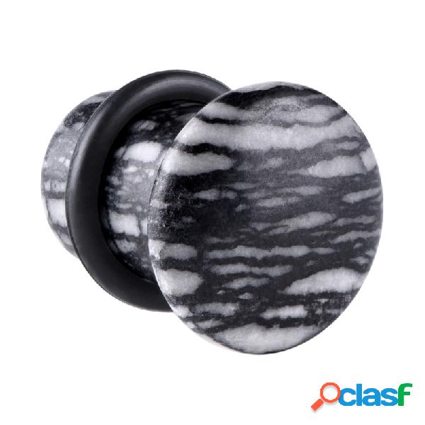 Single flared plug (stone) con black and white design e