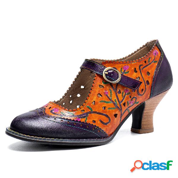 Socofy Vera Pelle Retro Fashion Floral Colorblock Comodi e