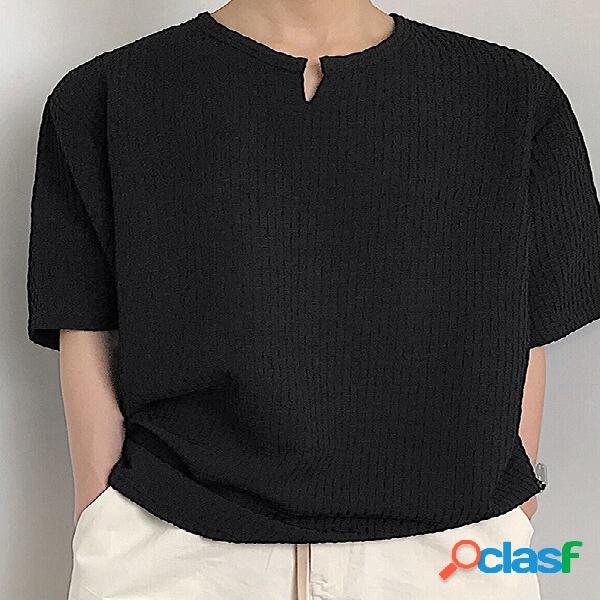 T-shirt da uomo in tinta unita a mezza manica con scollo a V