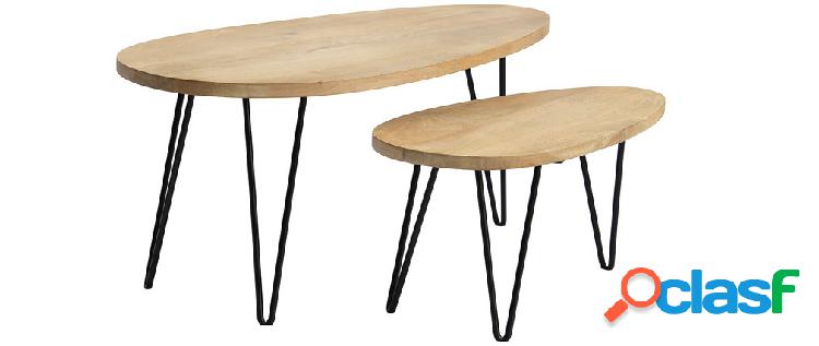 Tavolini a scomparsa in legno massello di mango e metallo