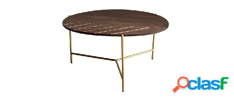 Tavolino da salotto rotondo in massello di mango e metallo