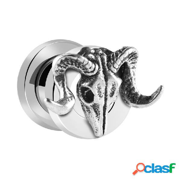 Tunnel screw-on (Acciaio chirurgico, argento) con bull skull