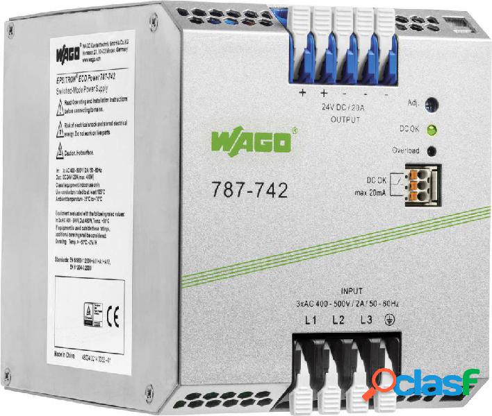 WAGO 787-742 Alimentatore per guida DIN 24 V 20 A 480 W 1 x