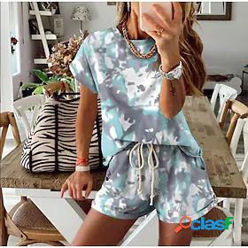 Womens Active Basic Streetwear Tie Dye Indoor Two Piece Set