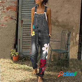 Womens Basic Essential Trousers Patchwork Overalls Full