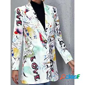 Womens Blazer Oversized Regular Coat White Blue Gray Rainbow