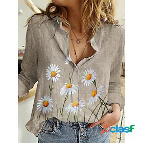 Womens Blouse Daisy Daily Holiday Weekend Floral Long Sleeve