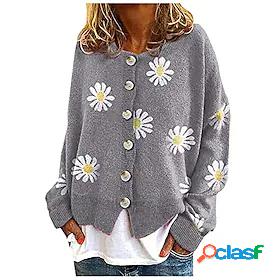 Womens Cardigan Jumper Knit Knitted Button Open Front Floral