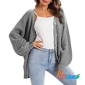 Womens Cardigan Solid Color Button Cotton Casual Long Sleeve