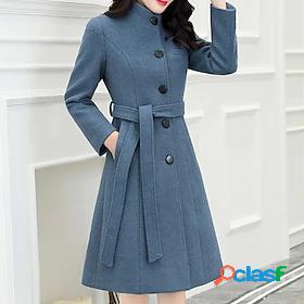 Womens Coat Fall Winter Daily Long Coat Stand Collar Warm