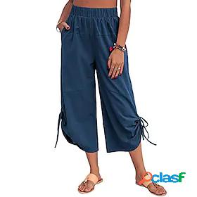 Womens Fashion Wide Leg Side Pockets Leg Drawstring Chinos
