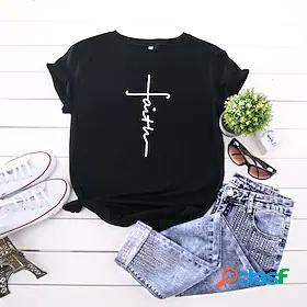 Womens Graphic Patterned Text Letter Daily Weekend Faith
