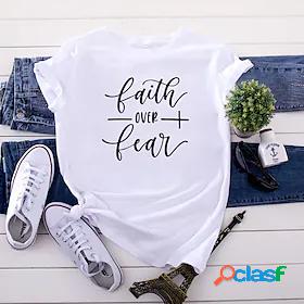 Womens Graphic Patterned Text Letter Daily Weekend Faith