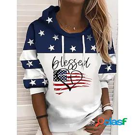 Womens Heart American US Flag Text Hoodie Sweatshirt Print
