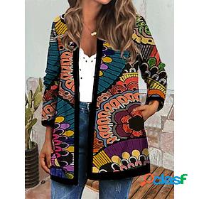 Womens Jacket Casual Jacket Print Regular Coat Green Blue