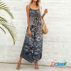 Womens Jumpsuit Floral Backless Print Casual Round Neck