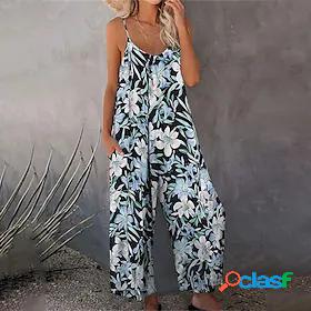 Womens Jumpsuit Floral Backless Print Casual V Neck Home