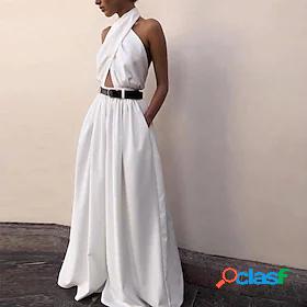 Womens Jumpsuit Solid Color Backless Criss Cross Elegant