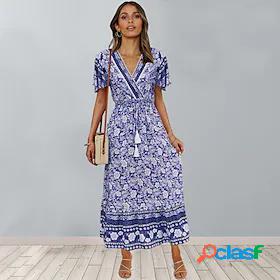 Womens Knee Length Dress A Line Dress Blue Light Green Short