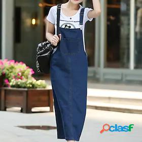 Womens Maxi long Dress Denim Dress Blue Sleeveless Split