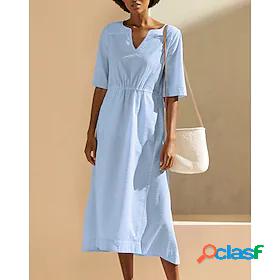 Womens Midi Dress A Line Dress Blue Beige Half Sleeve Ruched