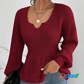 Womens Pullover Sweater Jumper Ribbed Knit Knitted Crew Neck