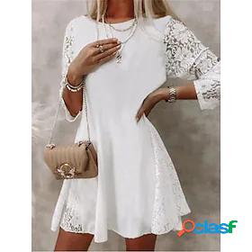 Womens Short Mini Dress A Line Dress White 3/4 Length Sleeve