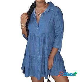 Womens Short Mini Dress Denim Dress Blue Light Blue 3/4