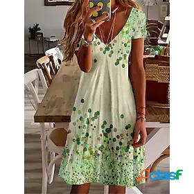 Womens Short Mini Dress Shift Dress Green Short Sleeve Split