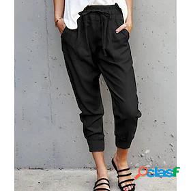 Womens Simple Harlem Pants Drawstring Pocket Elastic Waist