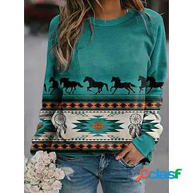 Womens Striped Plaid Checkered Horse Pullover Patchwork