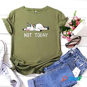 Womens T shirt Cartoon Graphic Text Print Round Neck Basic