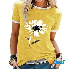 Womens T shirt Graphic Round Neck Tops Cotton Black Blue