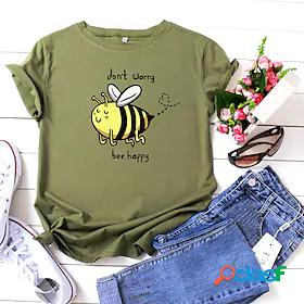 Womens T shirt Graphic Text Letter Print Round Neck Basic