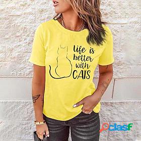 Womens T shirt Tee Cat Life Is Better With Cats Casual