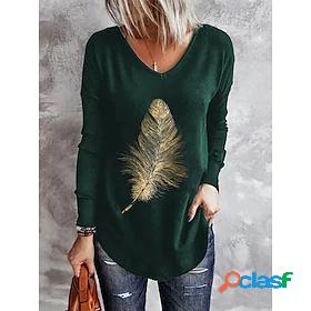 Womens T shirt Tee Feather Casual Daily Long Sleeve T shirt
