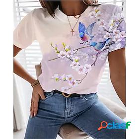 Womens T shirt Tee Floral Bird Casual Daily Short Sleeve T