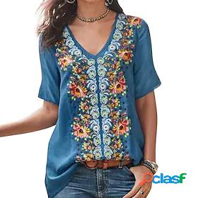 Womens T shirt Tee Floral Casual Holiday Weekend Short