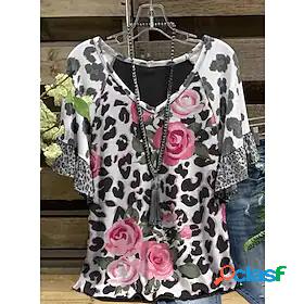 Womens T shirt Tee Floral Leopard Star Casual Weekend Floral