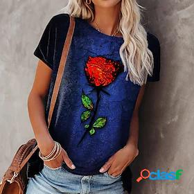 Womens T shirt Tee Floral Rose Casual Holiday Weekend Floral