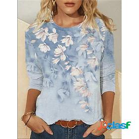 Womens T shirt Tee Flower Casual Daily Sports Floral Long