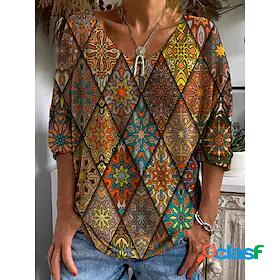 Womens T shirt Tee Geometric Casual Daily Geometric 3/4